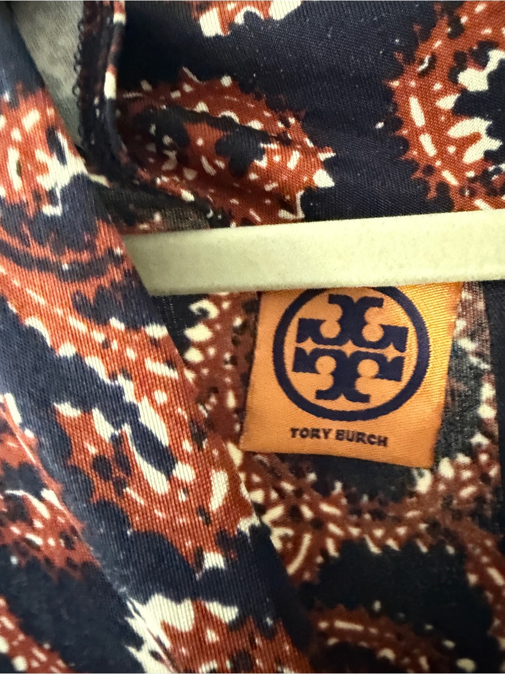 Tory Burch 100% Silk Navy Rust Paisley Sleeveless Midi Sheath Dress -Size Large - Picture 3 of 4